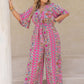 H.R.Z. Plus Size Printed Half Sleeve Wide Leg Jumpsuit