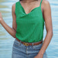 Textured Mid-green Asymmetrical Neck Bodysuit