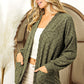 BiBi Olive Checkered Long Sleeve Open Front Cardigan