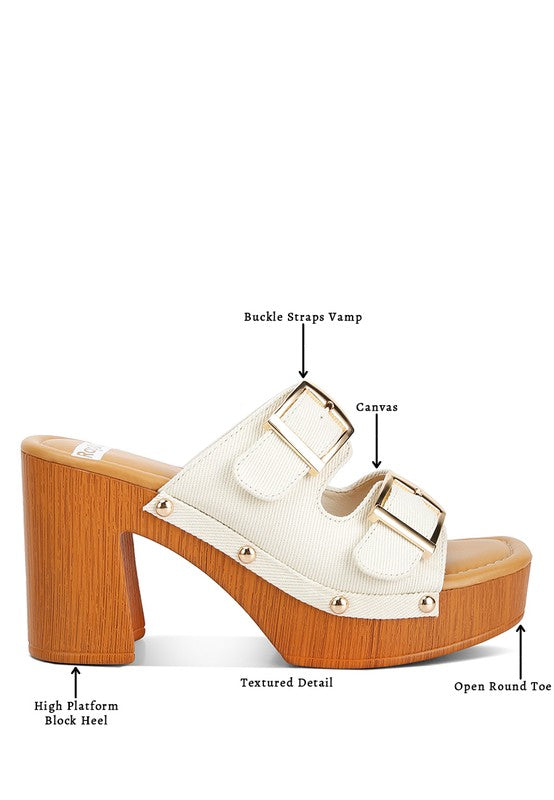 RAG & Co. Sarai Buckle Straps High Block Heel Mules