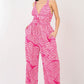 VERY J Printed Pleated Sleeveless Wide Leg Jumpsuit