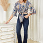 YO Tie Hem V-Neck Three-Quarter Sleeve Blouse