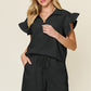 DOUBLE TAKE Full Size Texture Flounce Sleeve Top and Drawstring Shorts Set