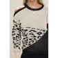 NUVI APPAREL Leopard Print Color Block Sweater