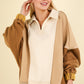 VERY J Color Block Johnny Collar Frenchy Terry Sweatshirt in Taupe
