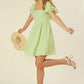 LILOU Light Green Tie Back Dress with Puff Sleeves