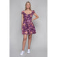 NUVI APPAREL Purple Floral Print Puff Sleeve Dress