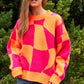 DAVI & DANI Multi Geo Checker Pullover Knit Sweater Top