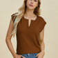 Double Take Full Size Notched Cap Sleeve Knit Top