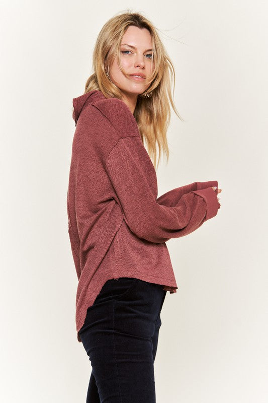 JADE by JANE Deep V-neck Collared Long sleeve Knit Top