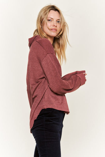 JADE by JANE Deep V-neck Collared Long sleeve Knit Top