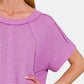 ZENANA Lavender Short Sleeves Waffle Knit Top with Exposed-Seam