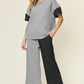 DOUBLE TAKE Full Size Texture Contrast T-Shirt and Wide Leg Pants Set