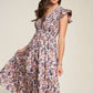 DAVI & DANI Vintage Garden Floral Flutter Smocking Midi Dress
