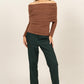 HYFVE Brown Fuzzy Off-the-Shoulder Textured Knit Top