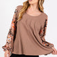 SAGE + FIG Brown Floral Long Sleeve Front Pleated Detail Blouse
