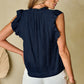 Casual Dark Navy Ruffled Tie Neck Cap Sleeve Top