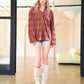 DAVI & DANI Long Sleeve Button Front Loose Fit Shirt Top