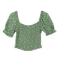 LILOU Green Floral Puffed-sleeves Smocked Top
