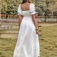 White Square Neck Flounce Sleeve Midi Dress