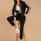 PERFEE 2 Pieces Drawstring Hooded Top and Pants Set with Side Stripes