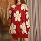 Jade by Jane Women's Plus-size Oversized Knit Sweater with Happy Face Flower Print