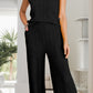 Textured Round Neck Top and Wide Leg Pants Set