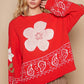 POL Red Flower Lace Patch Long Sleeve Sweater