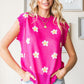 FIRST LOVE Fuchsia Full Size Flower Pattern Round Neck Sweater Vest