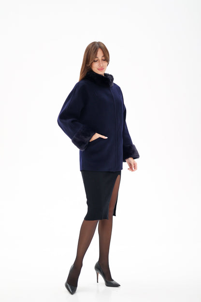 Genuine Mink Fur Virgin Wool Coat
