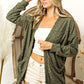 BiBi Olive Checkered Long Sleeve Open Front Cardigan
