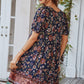 Casual Boho Floral Tie Neck Short Sleeve Mini Dress