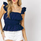 DAVI & DANI Solid Square Neck Ruffle Top