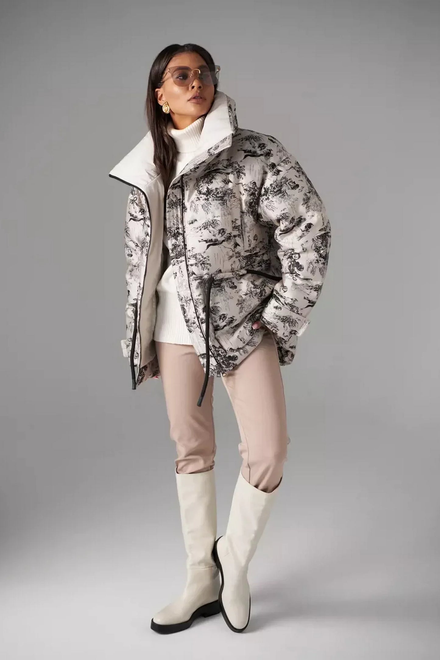 Monochrome Jacquard Down Fill Coat