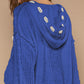 POL Blue Cable Knit Hooded Chenille Sweater