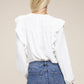 NUVI APPAREL White Swiss dot Ruffle Trim Blouse