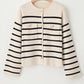 SYNZ Striped Button Up Round Neck Cardigan Sweater