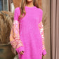 DAVI & DANI Sequin Sleeve Sweater Knit Tunic Top