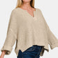 ZENANA Mocha Notched Side Slit Patch Sweater