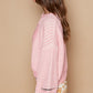 POL Pink Candy Round Neck Heart Patch Zipper Point Sleeve Sweater