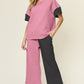 DOUBLE TAKE Full Size Texture Contrast T-Shirt and Wide Leg Pants Set