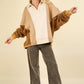 VERY J Color Block Johnny Collar Frenchy Terry Sweatshirt in Taupe