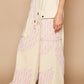 POL Women's Crochet Contrast Beige Cream Drawstring Wide Leg Pants