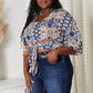 YO Tie Hem V-Neck Three-Quarter Sleeve Blouse