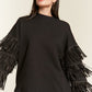 JADE by JANE Plus-size Silver Studded Fringe Sleeves Sweater top - PLUS JJT5009P