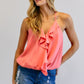 DAVI & DANI Solid V-Neck Sleeveless Ruffle Tank Top