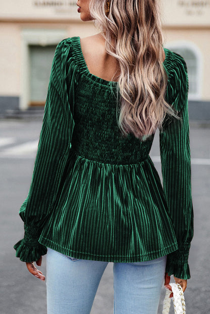 Brown Tie Back Square Neck Velvet Babydoll Dress