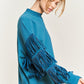 JADE by JANE Silver Studded Fringe Sleeve Sweater Top - JJT5009