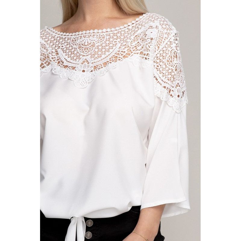 Lace trim blouse with tie