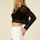 LILOU Black Mesh Knit Crop Cover Top